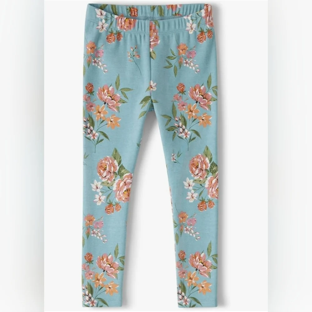 Gymboree Leggings Artic Blue Roses Print Stretch Cotton Size 12-18mo NEW
